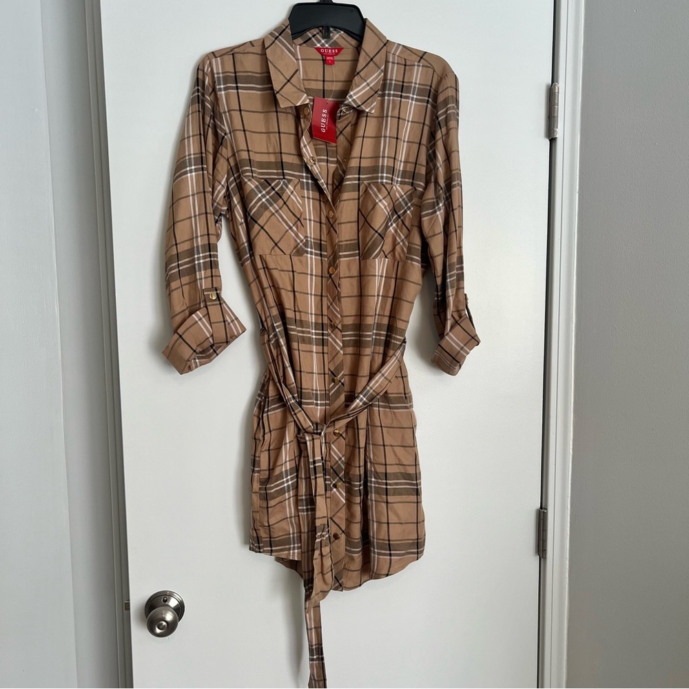 GUESS - Women’s Plaid Button-up Shirt Dress (L)